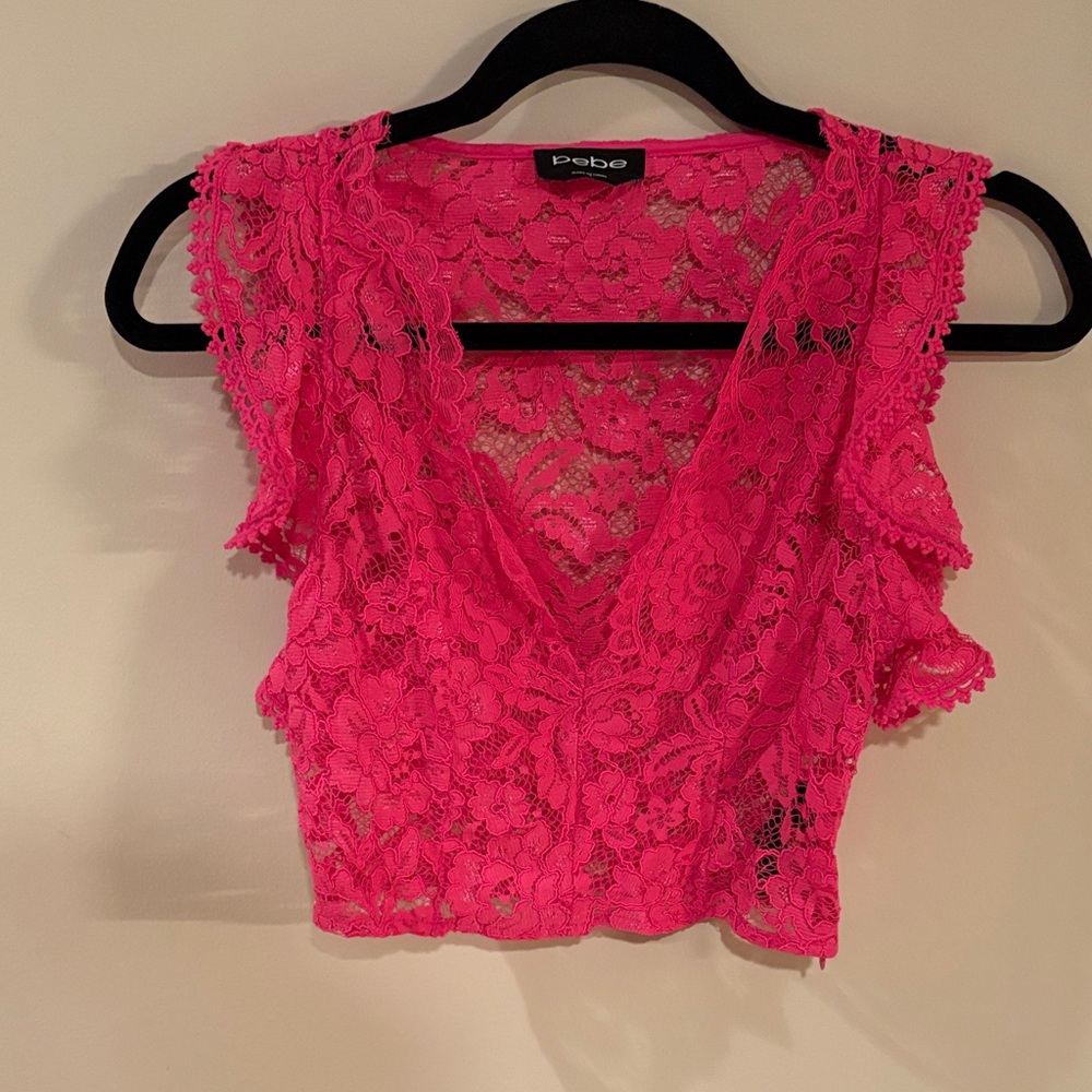 Bebe Hot Pink Lace Crop Top